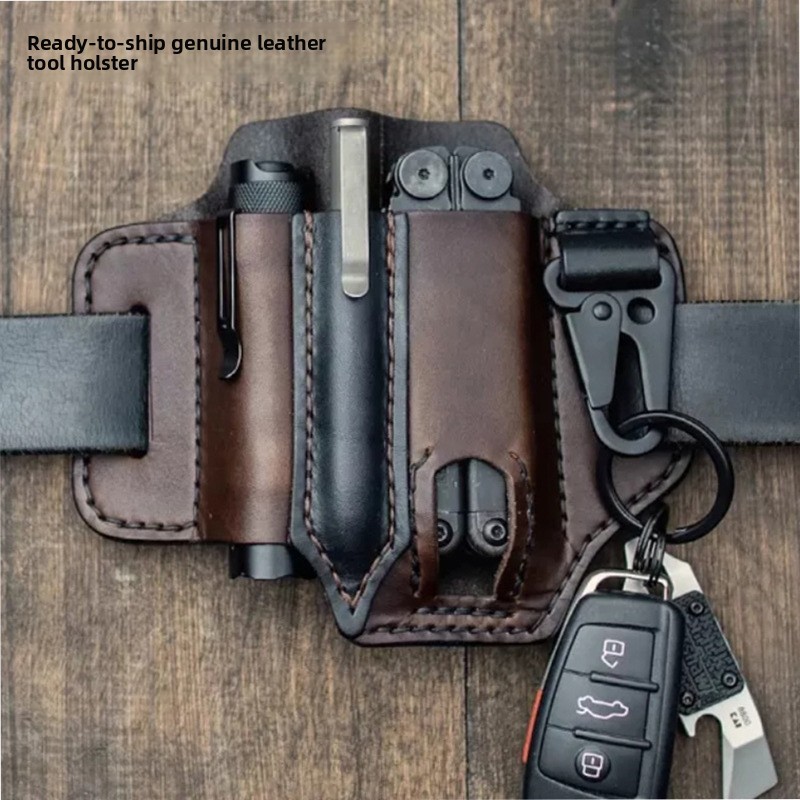 Edc Carry Fanny Pack - กระเป๋าใส่เครื่องมือ EDC หนังแท้ สำหรับพกพา ใช้งานกลางแจ้ง ใส่ไฟฉาย